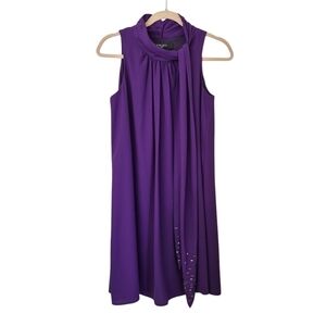 Nine West Purple Sleeveless Trapeze Sheath Dress With Side Neck Ties
